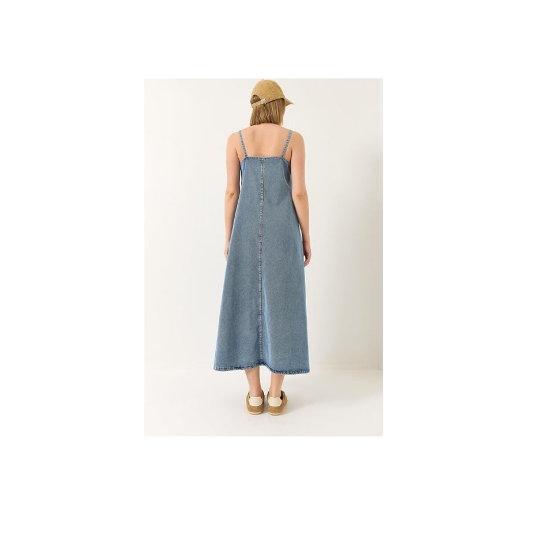 Shade İnce Askılı Uzun Denim Elbise, 60281039