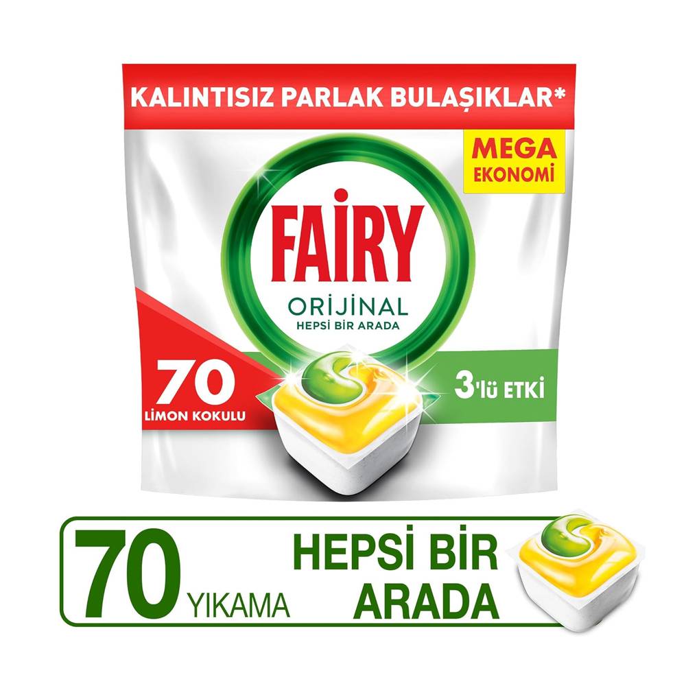 Fairy Hepsi Bir Arada Bulaşık Makinesi Deterjanı Kapsülü 70 Yıkama Limon Kokulu