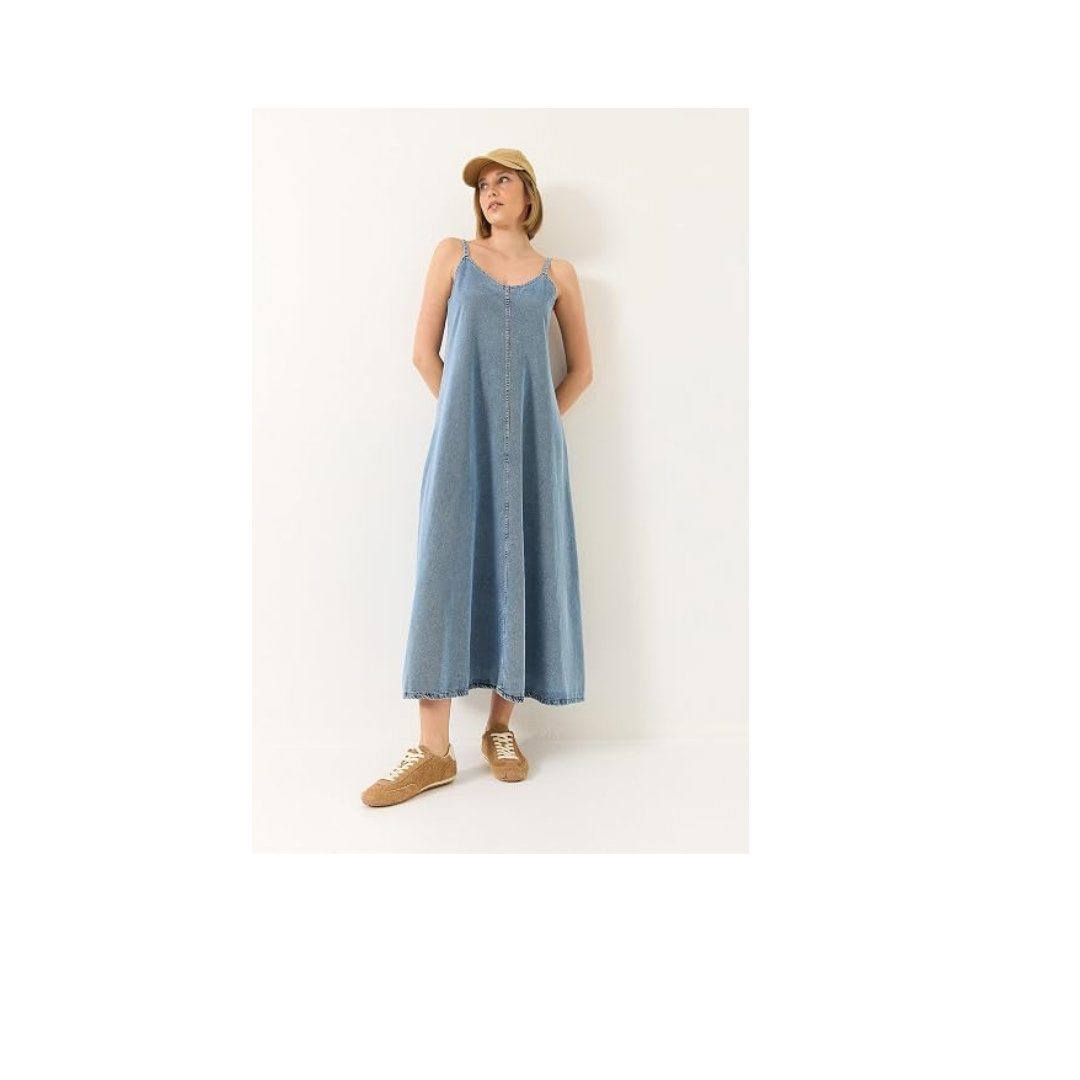 Shade İnce Askılı Uzun Denim Elbise, 60281039