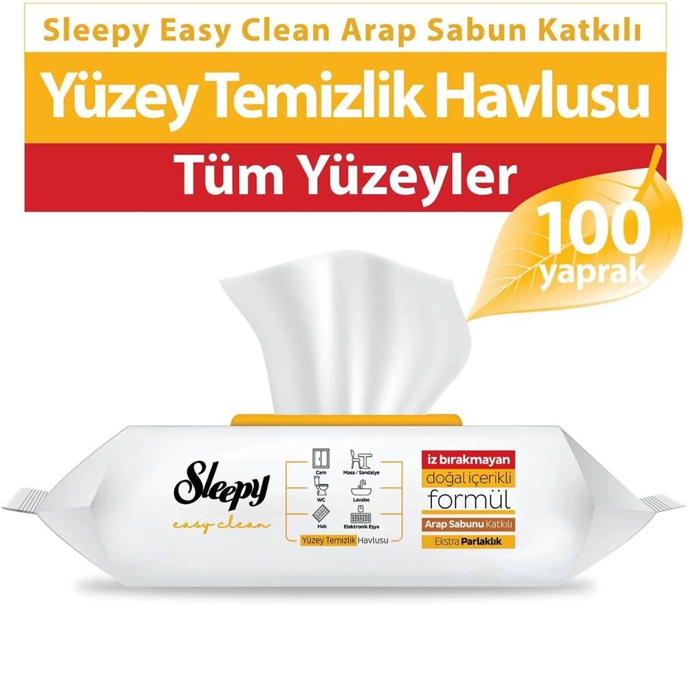 Sleepy Easy Clean Arap Sabunu Katkılı Yüzey Temizlik Havlusu 100 Yaprak