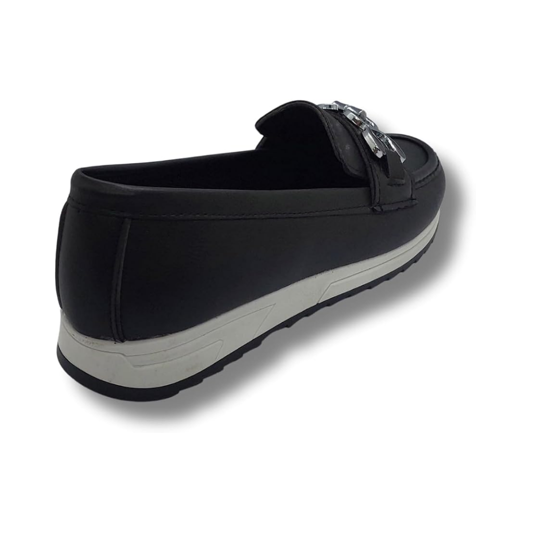 Kadın Siyah Taşlı Tokalı Comfort Loafer Ayakkabı