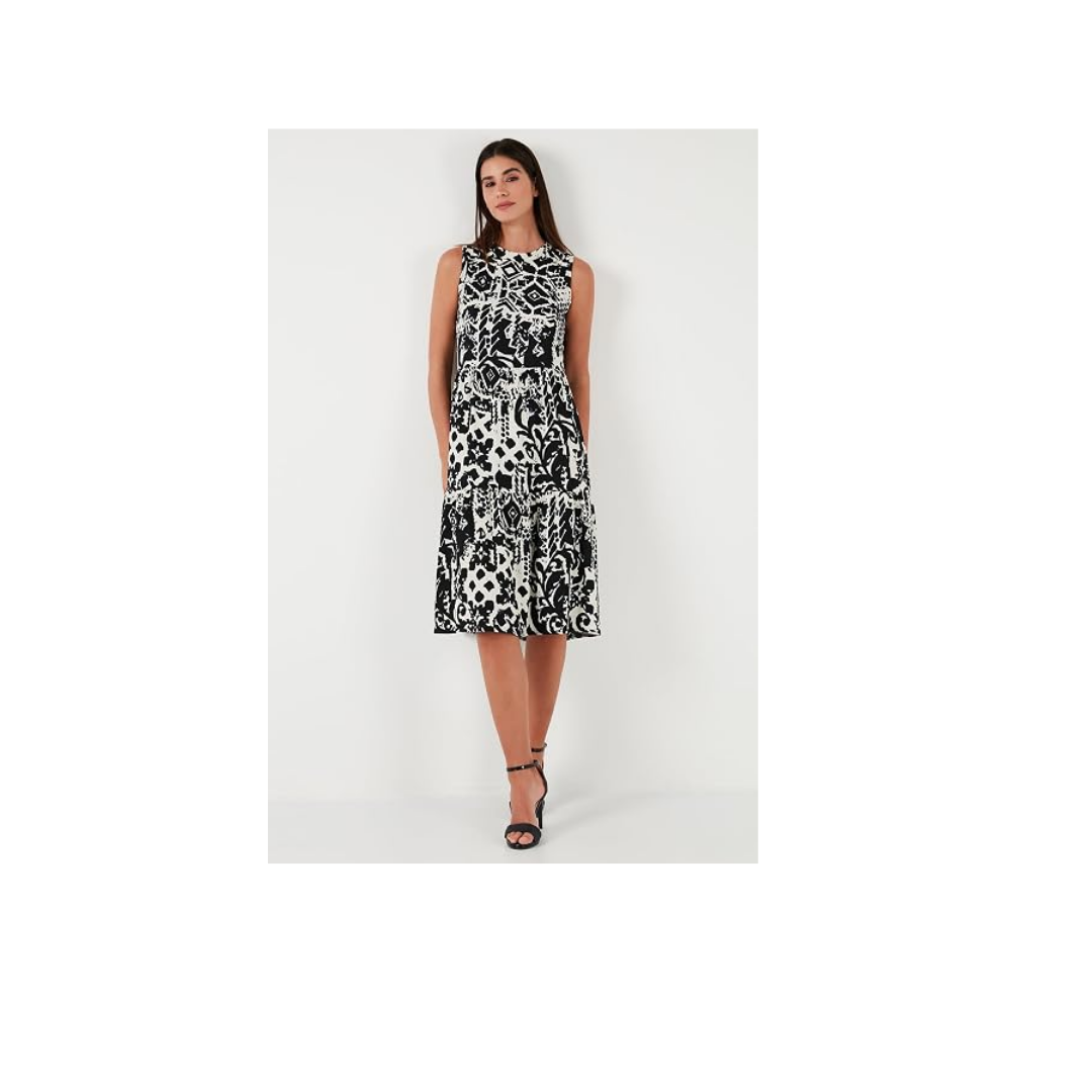 Lela Desenli Regular Fit Kolsuz Elbise Bayan ELBİSE 5865731