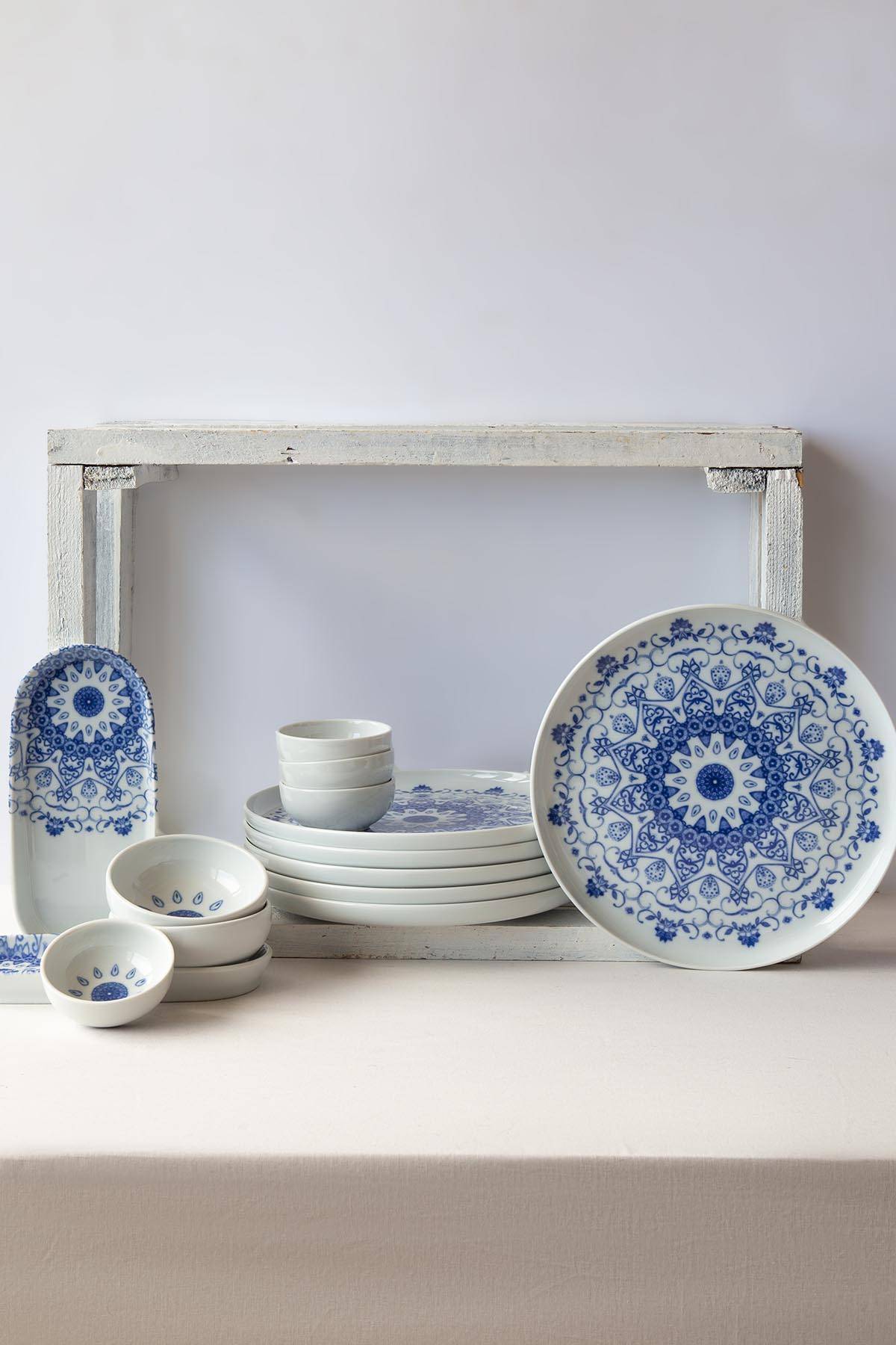 Kütahya Porselen Moderna Blu Loto 14 Parça 6 Kişilik Kahvaltı Takımı