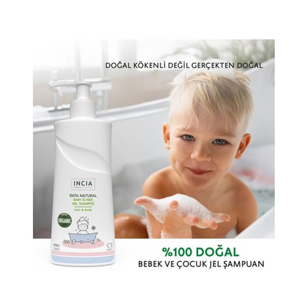 INCIA %100 Doğal Organik Sertifikalı Bebek Ve Çocuk Jel Şampuanı Saç Vücut Lavanta Konak Önleyici 350 ml