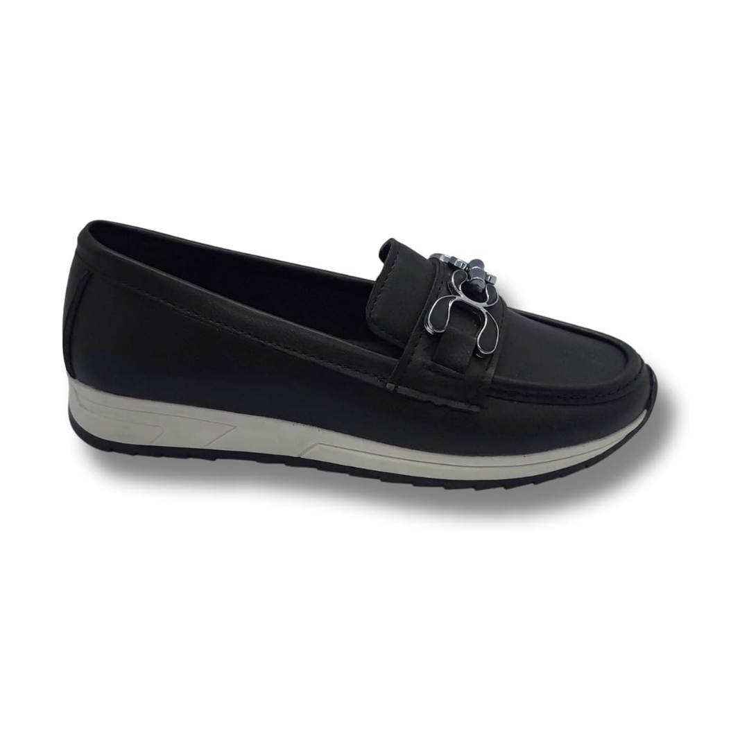 Kadın Siyah Taşlı Tokalı Comfort Loafer Ayakkabı