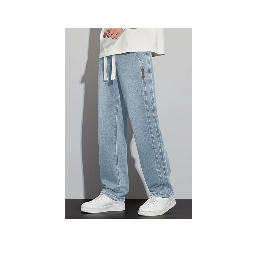 THE RULE Erkek Antrasit Baggy Beli Lastikli Likralı Düz Paça Bol Kesim Esnek Jean Denim Kot Pantolon