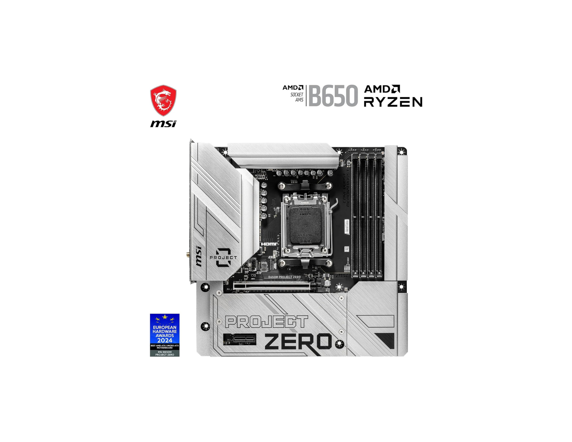 MSI MB B650M PROJECT ZERO AM5 DDR5 7600MHZ(OC) HDMI DP M.2 USB3.2 2.5G LAN WI-FI 6E mATX