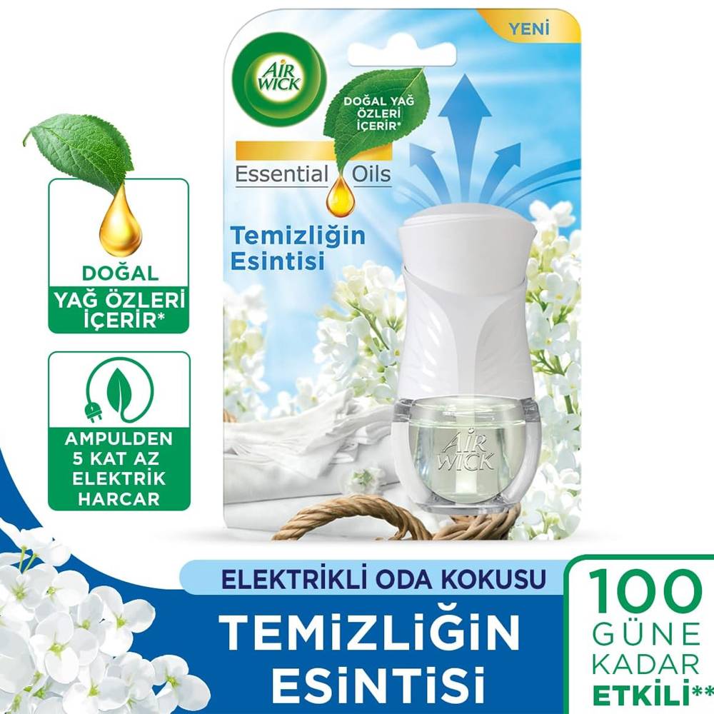 Air Wick Elektrikli Oda Kokusu Esansiyel Yağlar Cihaz + Yedek Şişe Temizliğin Esintisi