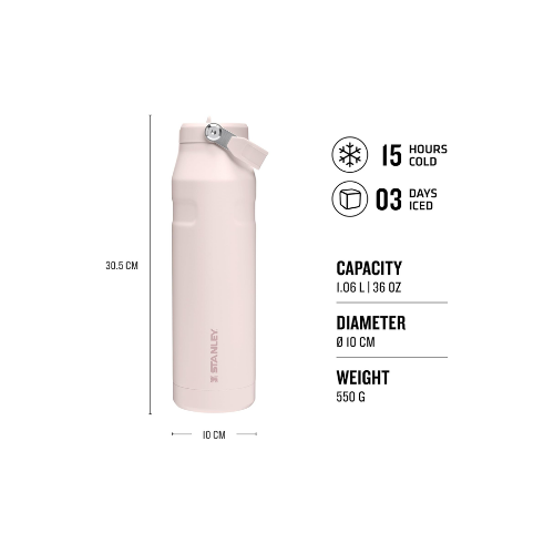 Stanley IceFlow Bottle Flip Straw 2.0 Pipetli Su Şişesi 1.06 Lt Pembe Kuvars
