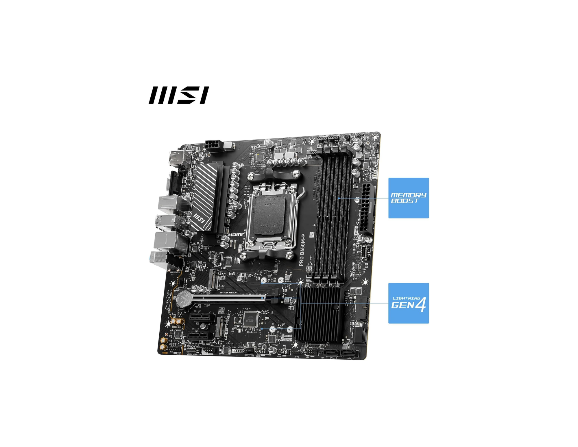 MSI MB PRO B650M-P AM5 DDR5 6000MHZ(OC) HDMI DP VGA 2X M.2 USB3.2 2.5G LAN MATX Anakart