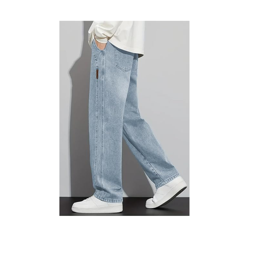 THE RULE Erkek Antrasit Baggy Beli Lastikli Likralı Düz Paça Bol Kesim Esnek Jean Denim Kot Pantolon