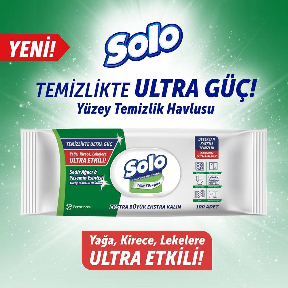 SOLO Yüzey Temizleme Mendili Ultra Güç Sedir & Yasemin 100 Yaprak