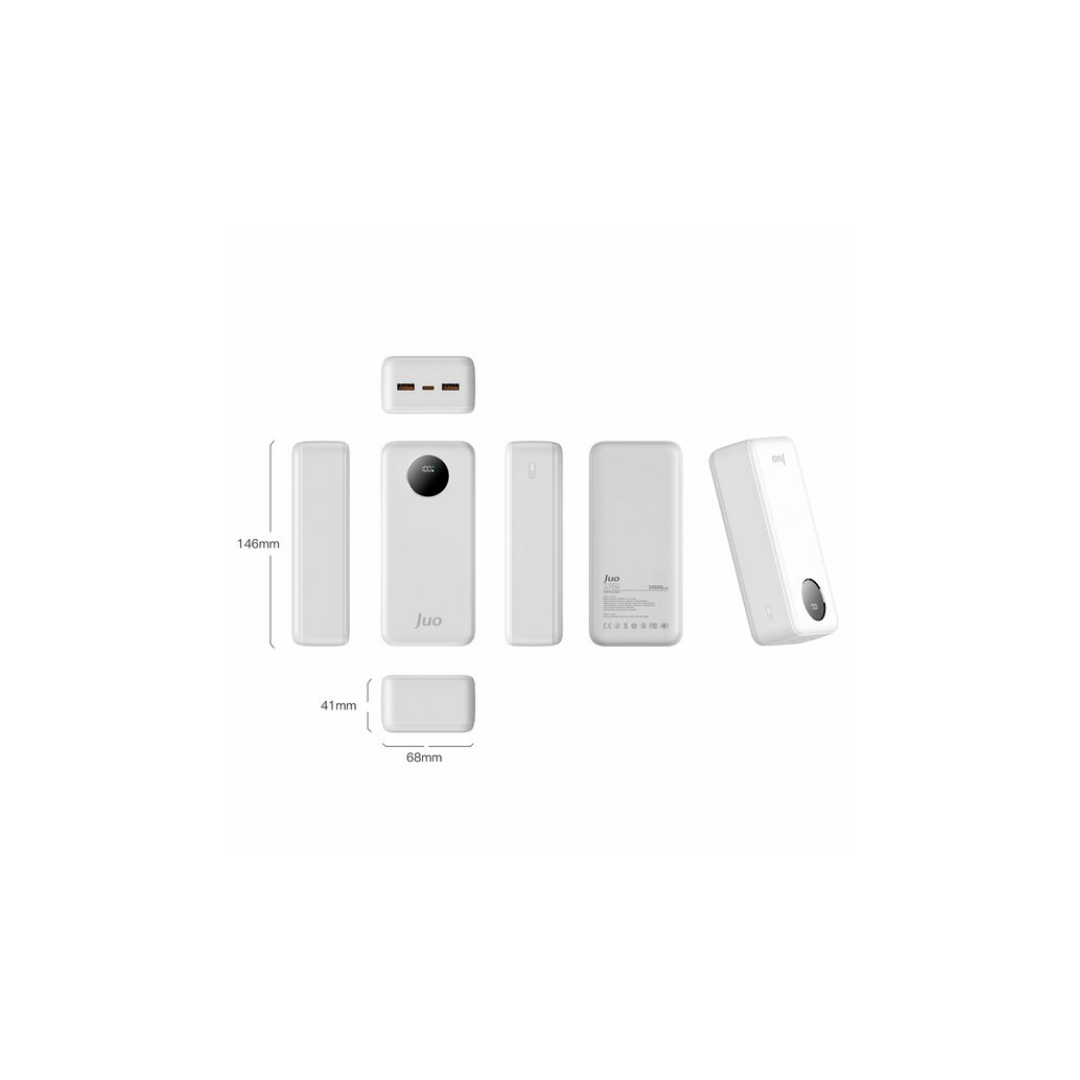 Juo 30000mAh 22.5W Dijital Led Ekranlı Taşınabilir Hızlı Şarj Cihazı Powerbank Beyaz