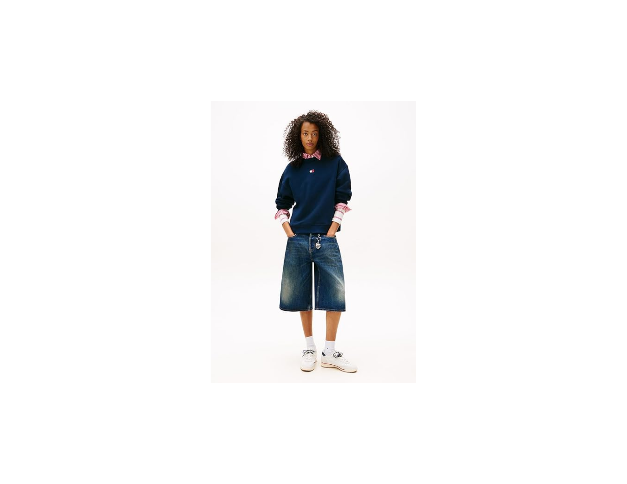 Tommy Jeans Bisiklet Yaka Düz Lacivert Kadın Sweatshırt Bxy Badge Crew Ext