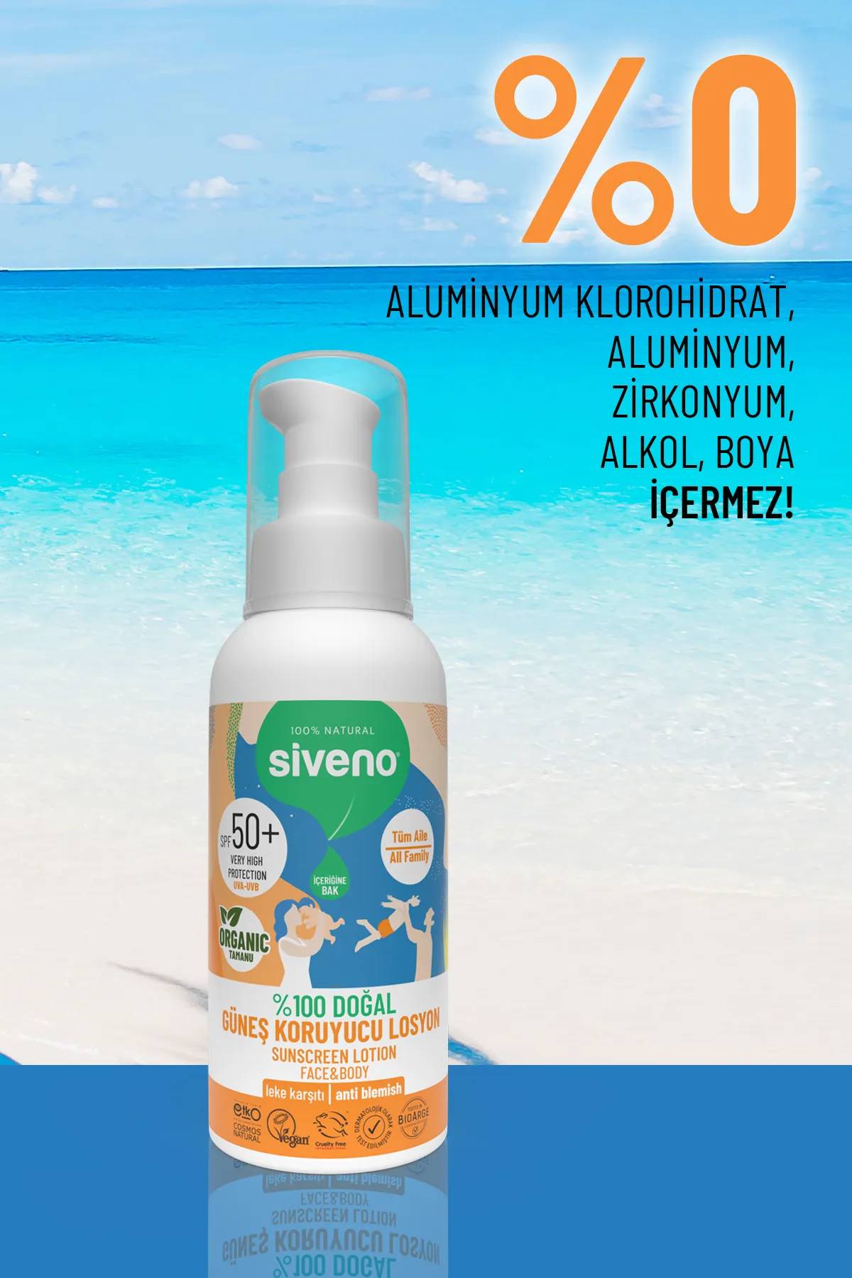 Siveno %100 Doğal ve Organik Tamanu Yağlı Güneş Losyonu Mineral Filtreli 50 SPF 100 ml