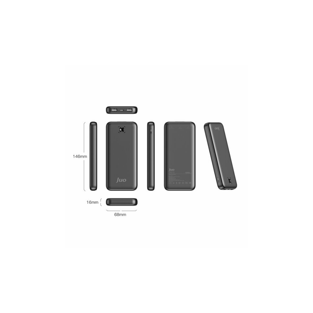 Juo 10000mAh 10.5W Çift USB-A Çıkışlı Powerbank Taşınabilir Hızlı Şarj Cihazı Siyah