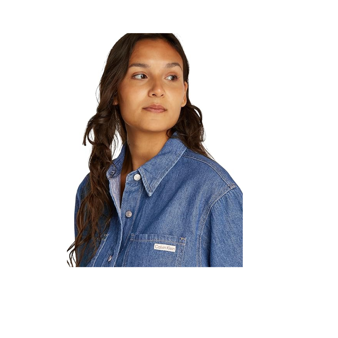 Calvin Klein LINEN BOXY BELTED SHIRT DRESS Elbise Kadın