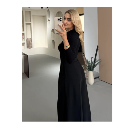 Özel Seri Çift Piliseli Siyah Palazzo Pantolon