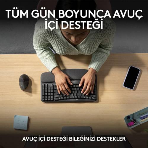 Logitech Wave Keys Dolgulu Avuç İçi Destekli Ergonomik Türkçe Q Kablosuz Klavye