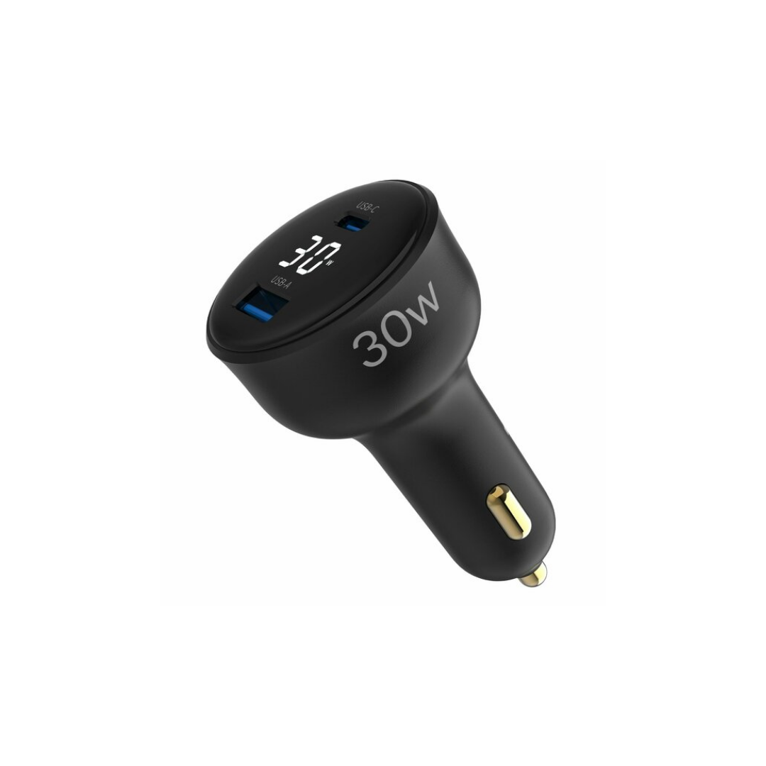 Juo 30W Led Ekranlı Type-C + USB-A Araç Şarj Aleti iPhone & Android & Tablet Araç içi Şarj Cihazı