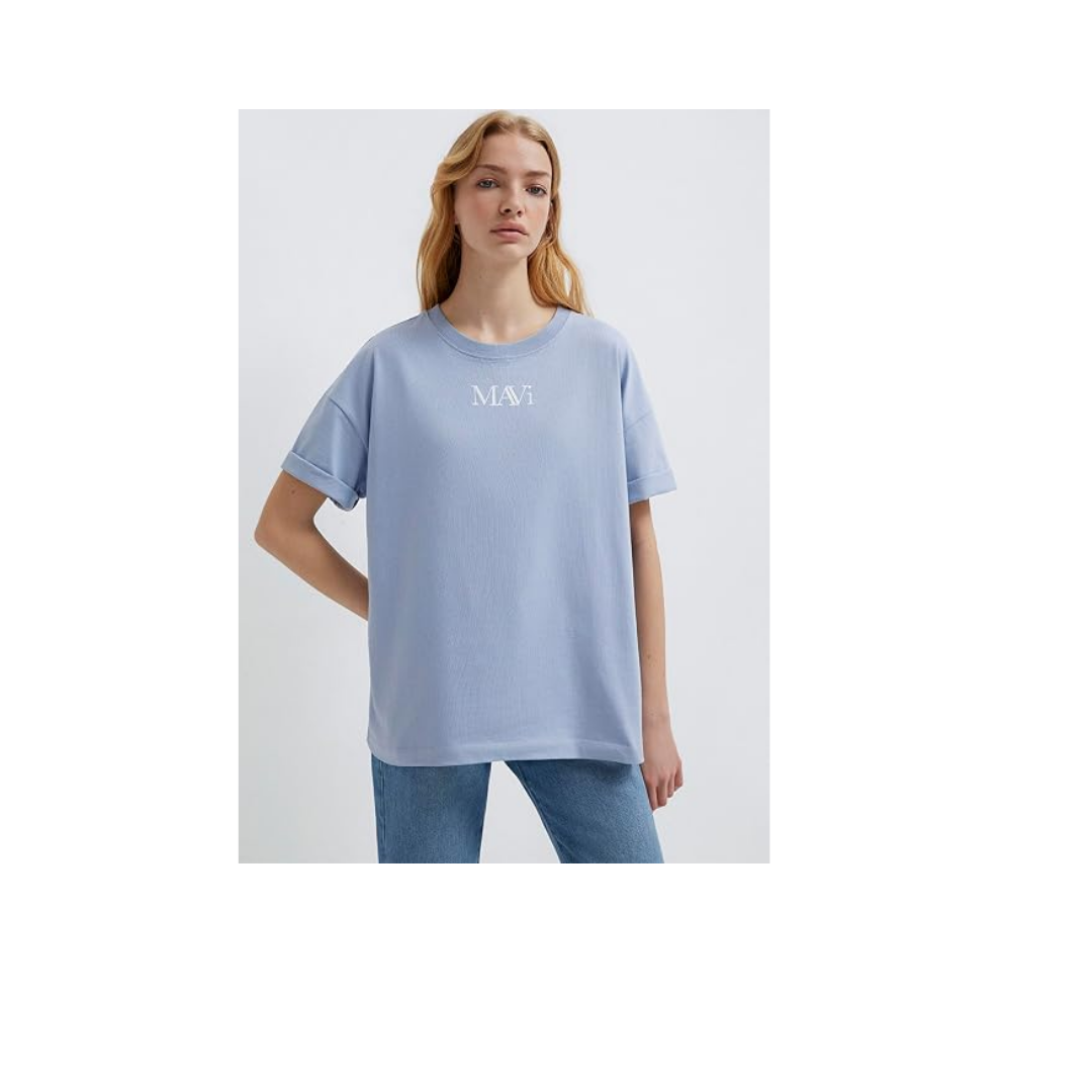 Mavi Logo Baskılı Mavi Tişört Oversize/Geniş Kesim 1611593-85385