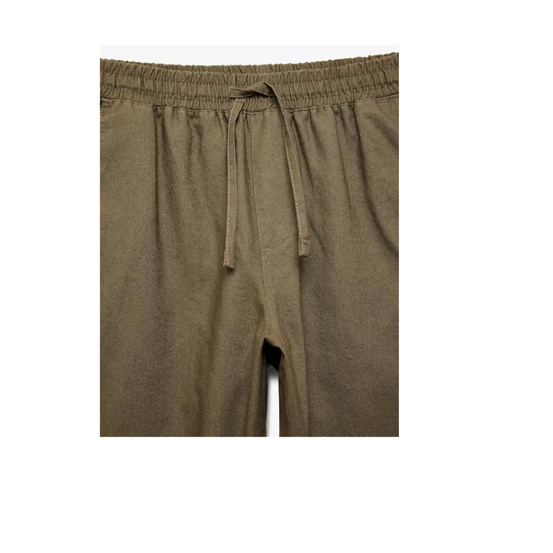 Beli Bağcıklı Cep Detaylı Keten Pamuk Karışımlı Pantolon