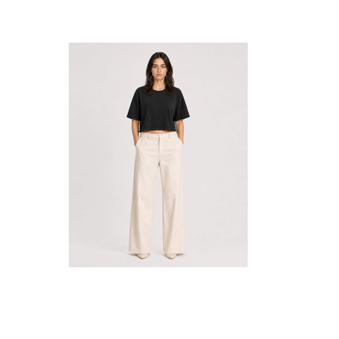 TIMSHEL Kadın Premium Kumaş Hafif Crop Oversize T-Shirt,%100 Pamuk, Sırt Dikiş Detaylı