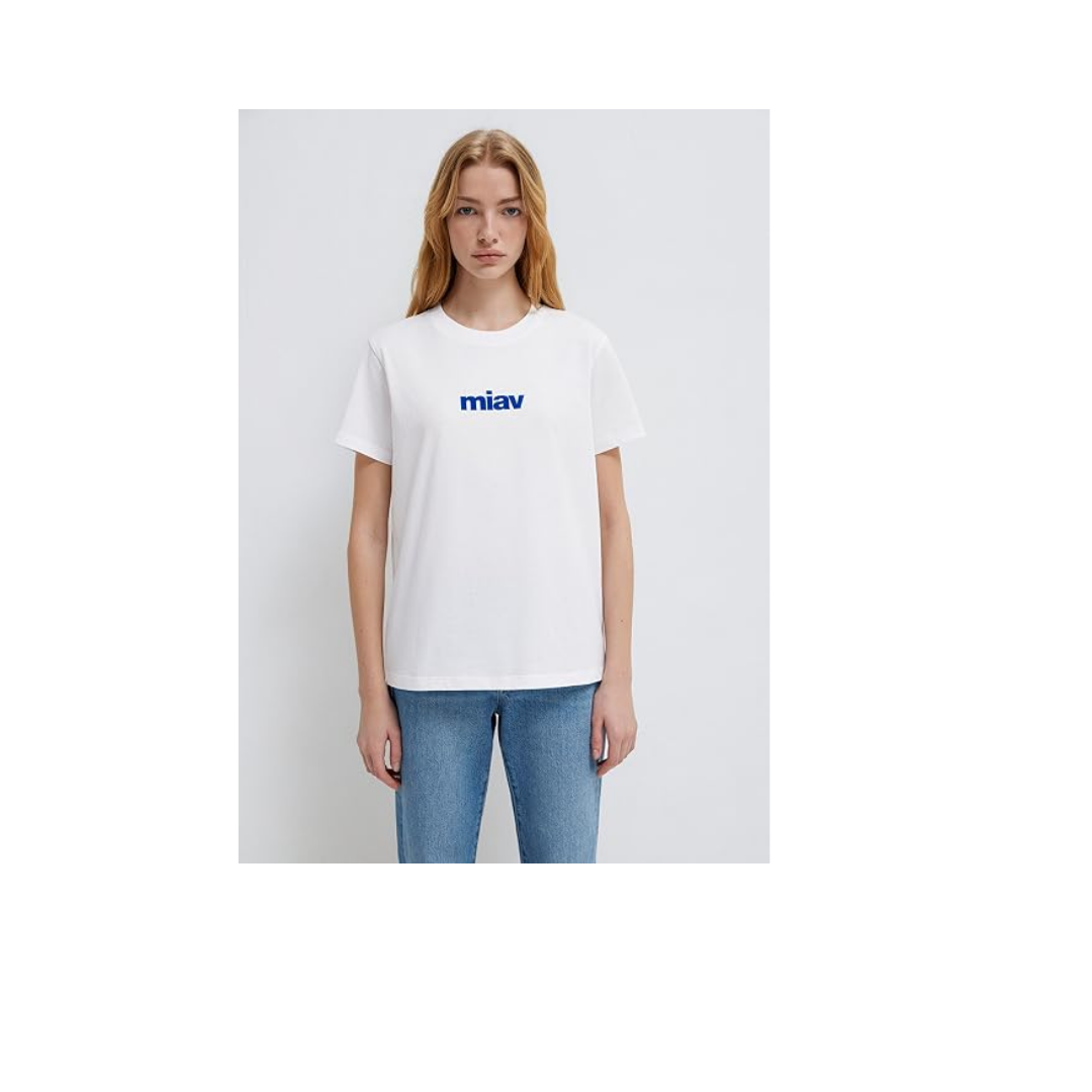 Miav Baskılı Beyaz Tişört Regular Fit/Normal Kesim 1610622-620