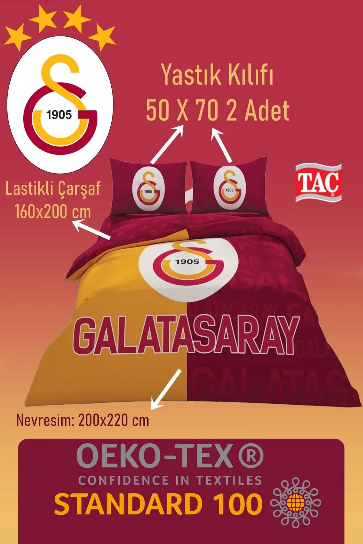Taç Lisanslı Galatasaray Parçalı Logo Pamuk Çift Kişilik Nevresim Takımı Lisanslı