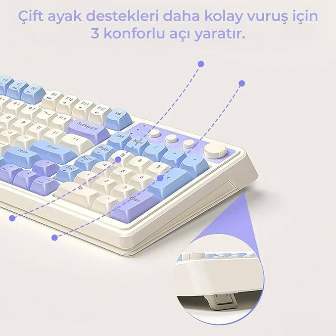 Aula S99 Retro Yeşil Renk RGB Gaming 3 Modlu Bluetooth/2.4GHz/USB-C Kablosuz Makrolu Türkçe Q Klavye