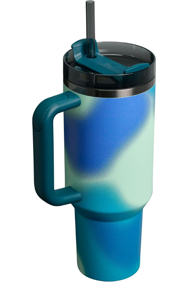 Stanley Quencher Pipetli Termos Bardak, 1.18 Litre, Turkuaz Desenli (Coastal Teal)