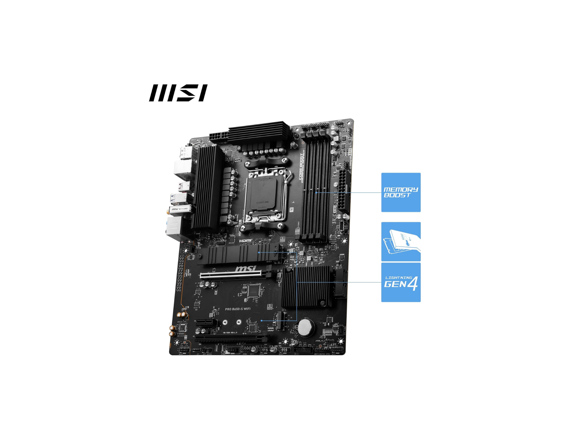 MSI PRO B650-S WIFI AM5 DDR5 7200MHZ(OC) HDMI DP M.2 USB3.2 2.5G LAN WI-FI 6E ATX Anakart
