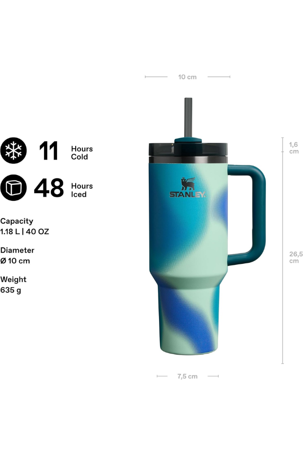 Stanley Quencher Pipetli Termos Bardak, 1.18 Litre, Turkuaz Desenli (Coastal Teal)