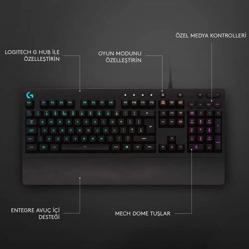 Logitech G G213 RGB  Sıvı Dökülmesine Dayanıklı Türkçe Q Kablolu Oyuncu Klavyesi