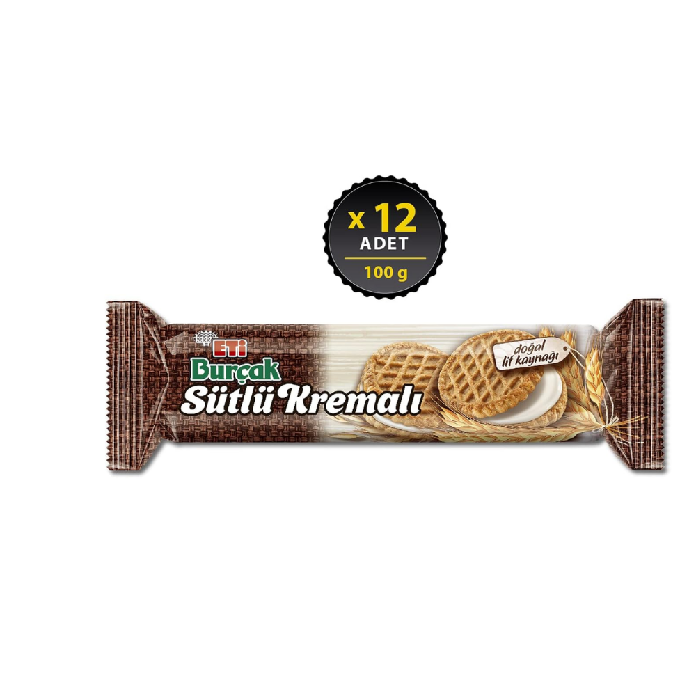 Eti Burçak Sütlü Kremalı Yulaflı Bisküvi 100 g x 12 Adet