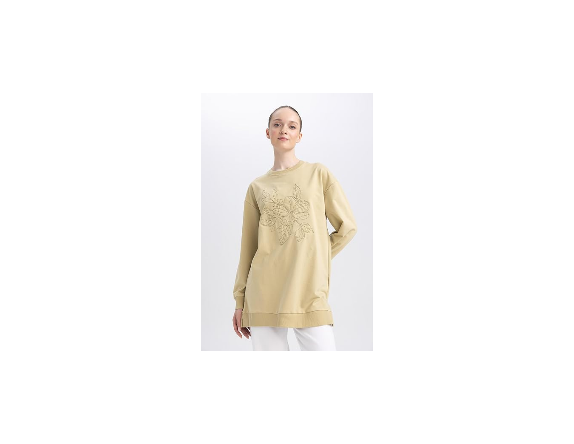DeFacto Regular Fit Bisiklet Yaka İşlemeli Sweatshirt Tunik