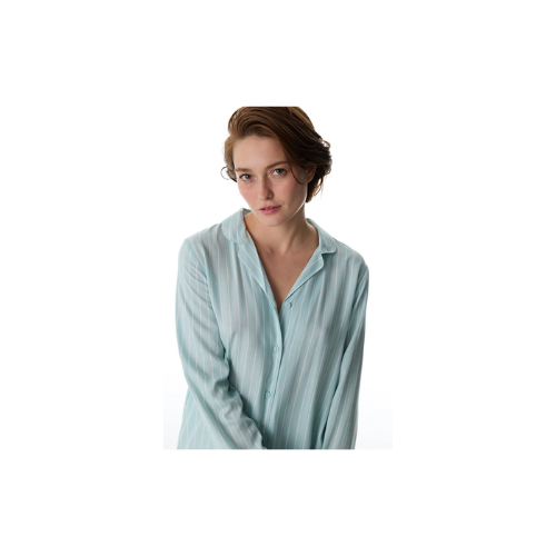 Mint Yeşili Josie Çizgili Düğmeli Gömlek Pantolon Pijama Takımı