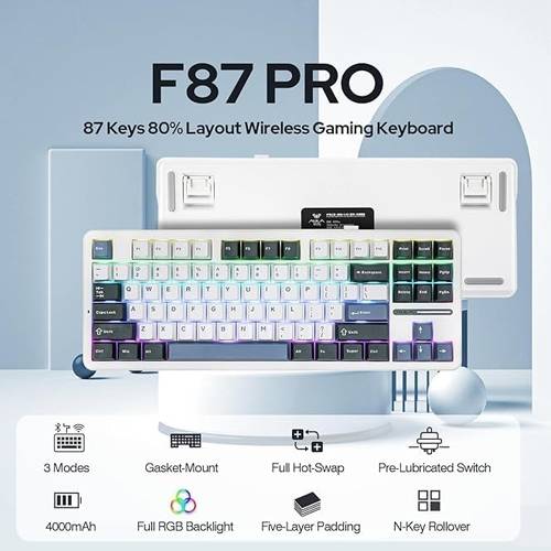 Aula F87 Mekanik RGB V3 Switch Kablosuz Klavye Beyaz