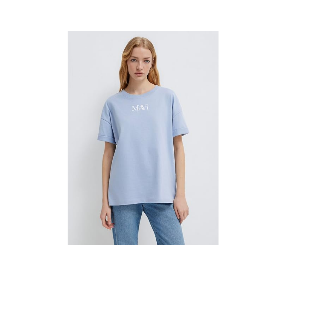 Mavi Logo Baskılı Mavi Tişört Oversize/Geniş Kesim 1611593-85385