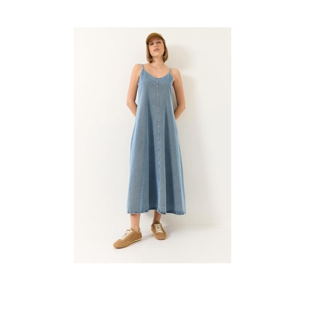 Shade İnce Askılı Uzun Denim Elbise, 60281039