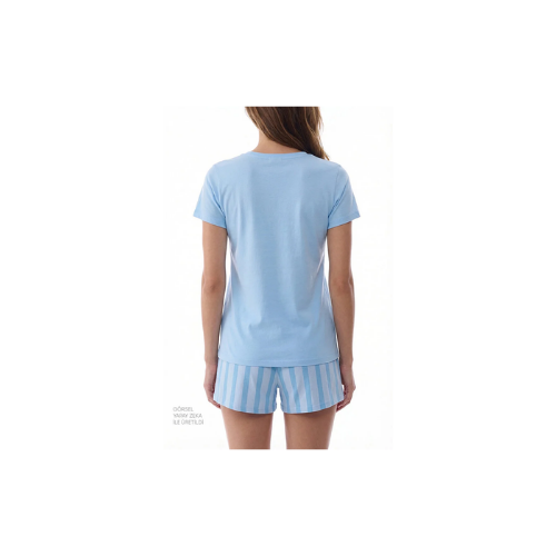 Açık Mavi Happy Day Pamuklu Şortlu Pijama Takımı