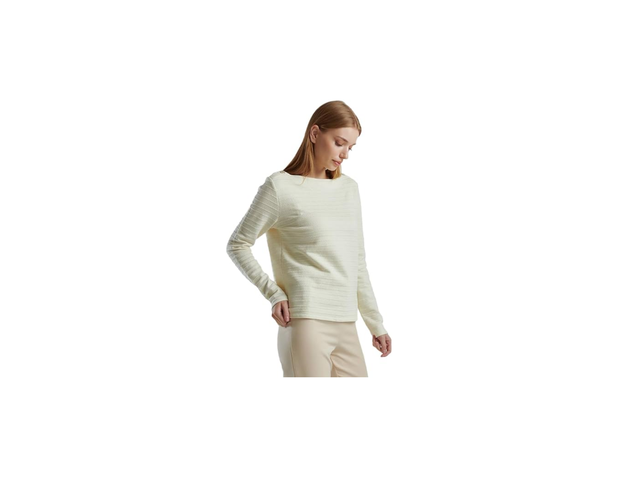 United Colors of Benetton Pamuk Karışımlı Omzu Düğme Detaylı Kayık Yaka Kısa Sweatshirt Sweatshirt Kadın