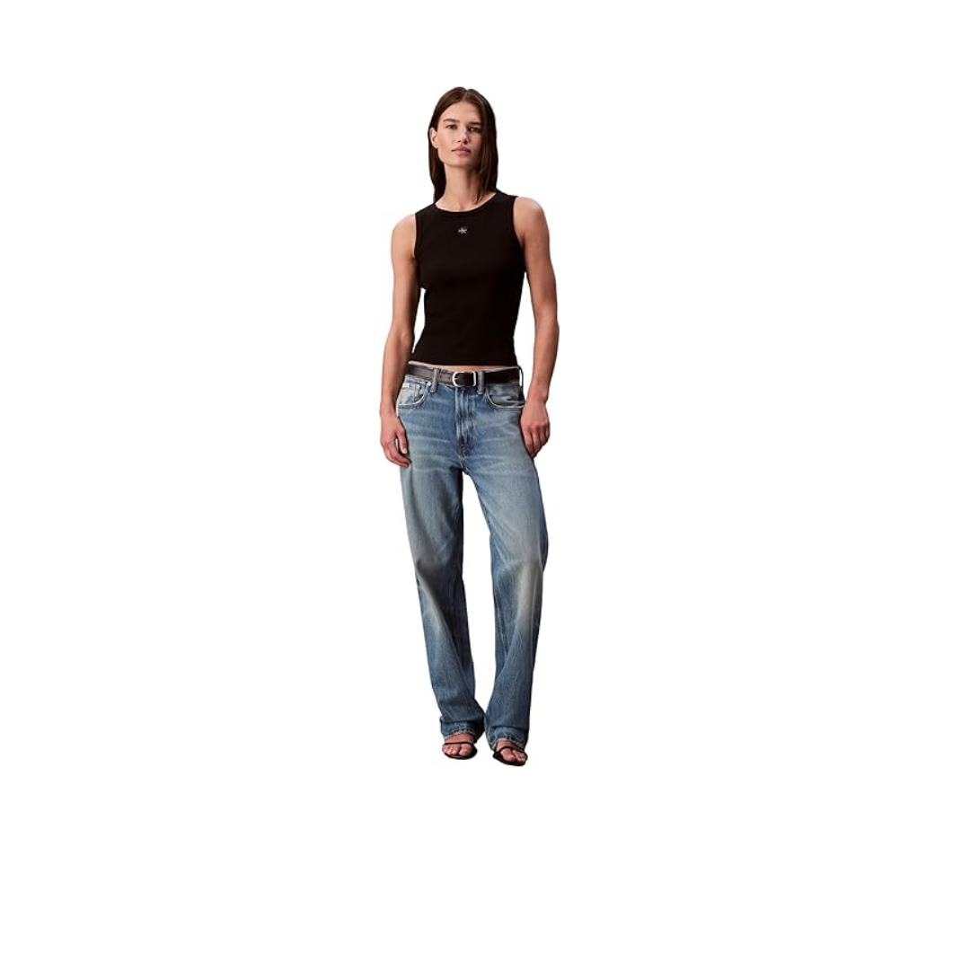Calvin Klein A - WOVEN LABEL 2X2 COTTON RIB T Tişört Kadın