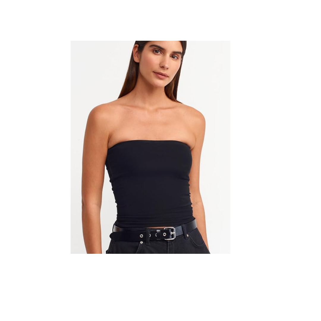 DILVIN Bandeau Crop Top Kadın Straplez Askısız Yazlık Esnek Örme Kumaş Sırt Açık Minimal Tasarım