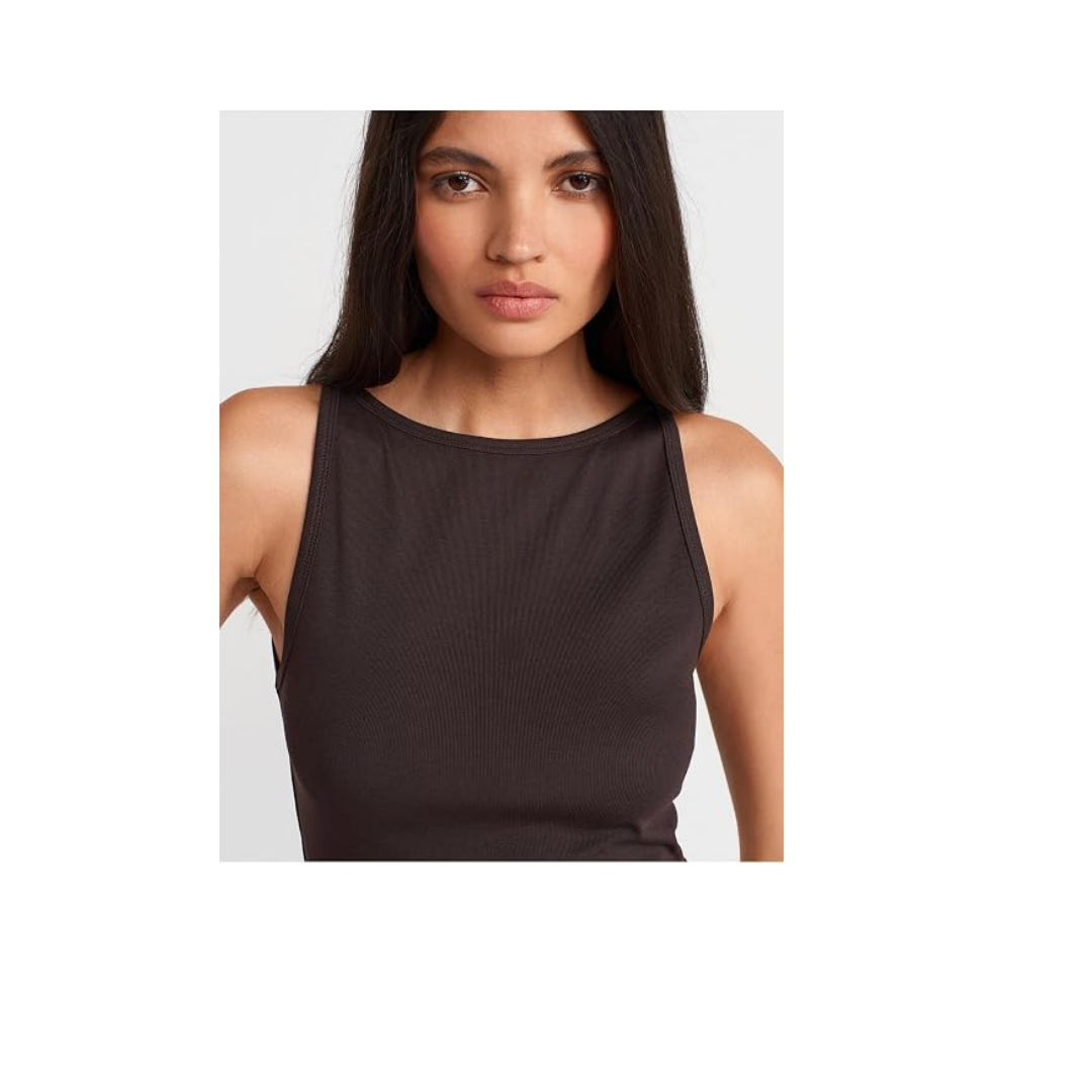 DILVIN Halter Yaka Kadın Top Kolsuz Crop Yazlık Esnek Örme Kumaş Sıkı Kesim Günlük Bluz