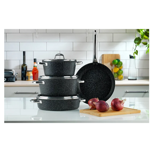 Schafer Dark Millard Yanmaz Yapışmaz Tencere Seti 7 Parça Siyah