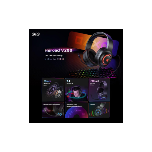 QCY HeroaD V200 RGB 7.1 Kablosuz Gaming Kulaklık