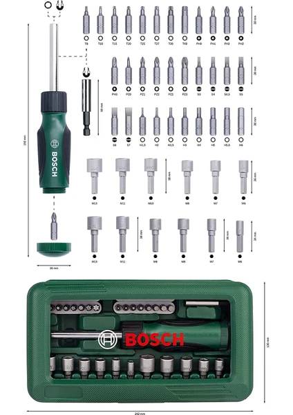Bosch 46 PARÇA CIRCIRLI TORNAVİDA BITS UÇ LOKMA VİDALAMA SETİ.