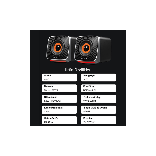 Aula A200 RGB Işıklı Masaüstü Gaming 3.5mm Jack Bilgisayar Pc Hoparlörü
