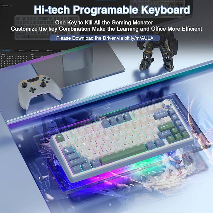 Aula F75 Mekanik RGB TKL Reaper Switch Kablosuz Makrolu Hot Swap İnglizce Q Klavye